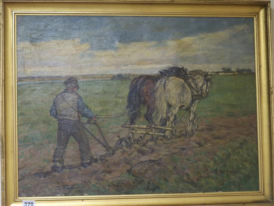 Axel Hansen Ploughing scene 45 x 61cm.